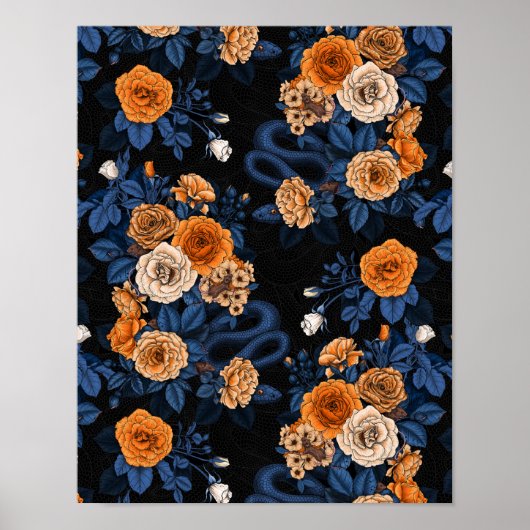Verborgen in de rozen, oranje en blauw poster (Voorkant)