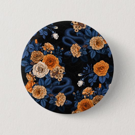 Verborgen in de rozen, oranje en blauw ronde button 5,7 cm (Voorkant)