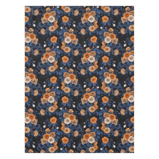 Verborgen in de rozen, oranje en blauw tafelkleed (Voorkant)