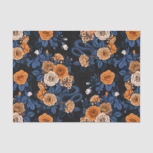 Verborgen in de rozen, oranje en blauw tissuepapier