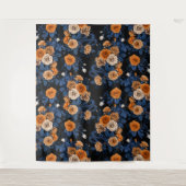 Verborgen in de rozen, oranje en blauw wandkleed (Voorkant)