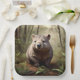 Verborgen in de Struik: een Aussie Wombat in het w Papieren Bordje