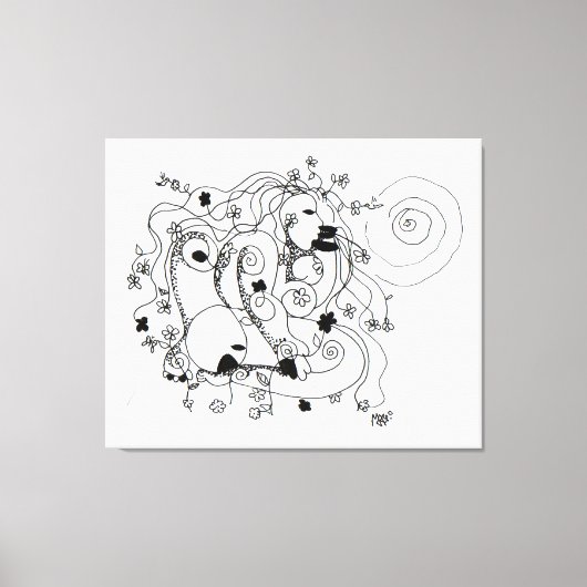 Verborgen in de tuin. - Inkt tekening Canvas Afdruk (Voorkant)