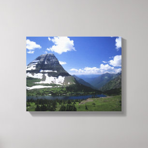 Verborgen meer, alpenweiden, rotsstrata en timb canvas afdruk