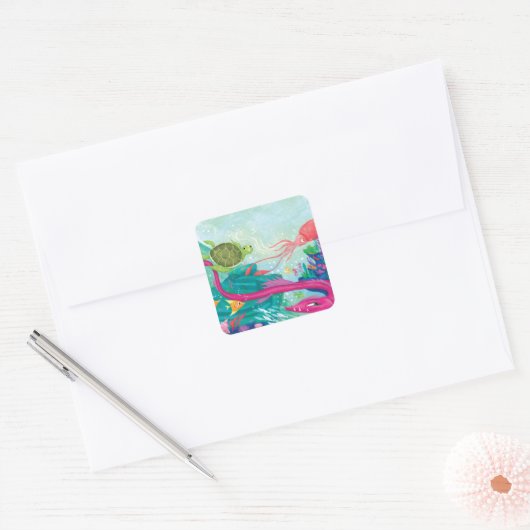 Verborgen oceaanschatten vierkante sticker (Envelop)