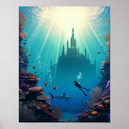 verborgen onderwaterkasteel poster (Voorkant)