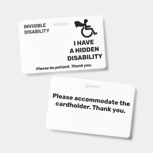 Verborgen Onzichtbare Handicap Waarschuwingskaart Badge