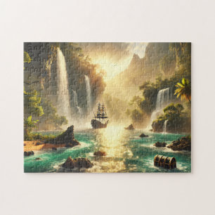Verborgen Schatbaai Piratenschip Waterval Lagune Legpuzzel