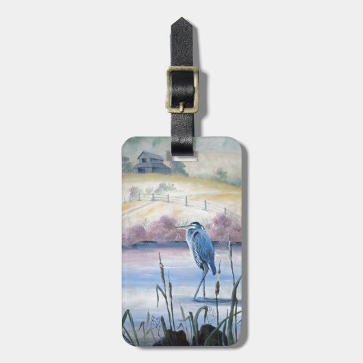 Verborgen Valley Blue Heron Pastel AcrylArt Bagagelabel (Voorkant verticaal)
