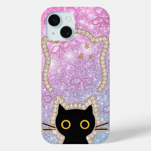 Verborgen Zwarte Kat die Kijkt Schattige Kawaii Ki Case-Mate iPhone Case (Achterkant)