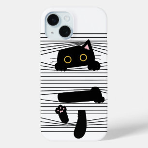 Verborgen Zwarte Kat Schattig Grappig Minimalistis iPhone 15 Case