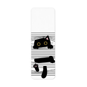 Verborgen Zwarte Kat Schattig Grappig Minimalistis Etiket