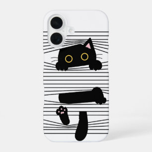 Verborgen Zwarte Kat Schattig Grappig Minimalistis iPhone 16 Hoesje