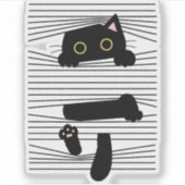 Verborgen Zwarte Kat Schattig Grappig Minimalistis Sticker (Voorkant)