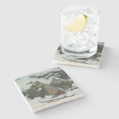 Verbrand dorp in de winter (door Albert Edelfelt) Stenen Onderzetter (Zijkant)