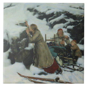 Verbrand dorp in de winter (door Albert Edelfelt) Tegeltje