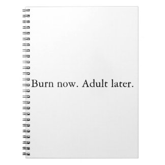 Verbrand nu. Volwassen later. Notitieboek