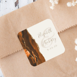 Verbrand Oranje Agaat Gouden Ivoren Bruiloft Vierkante Sticker