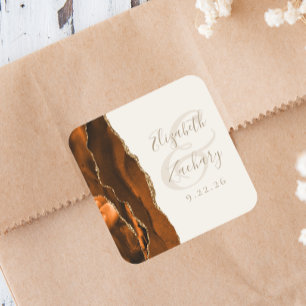 Verbrand Oranje Agaat Gouden Ivoren Bruiloft Vierkante Sticker