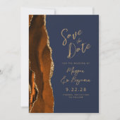 Verbrand Oranje Agaat Navy Blauwe Script Bewaar de Kaart (Voorkant)