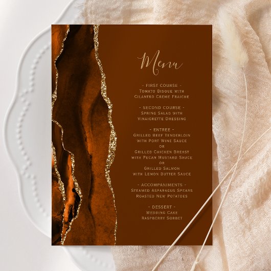 Verbrand Oranje Agate Bruine Bruiloft Menu