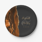 Verbrand Oranje Agate Gold Donkere bruiloft Papieren Bordje (Voorkant)