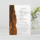 Verbrand Oranje Agate Gold Marble Wedding Kaart (Staand voorkant)