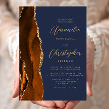Verbrand Oranje Agate Goud Marineblauw Script Trou