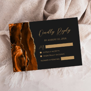 Verbrand Oranje Agate Gouden Kalligrafie Schrift H RSVP Kaartje