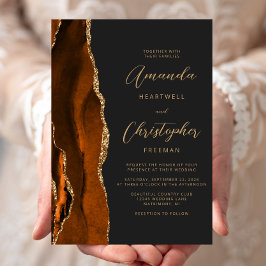 Verbrand Oranje Agate Gouden Script Leisteen Trouw Kaart