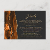 Verbrand Oranje Agate Gouden Script Trouwdetails Informatiekaartje (Voorkant)