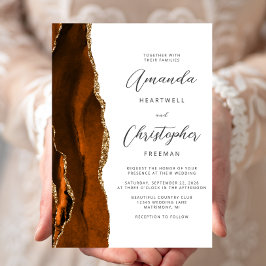 Verbrand Oranje Agate Gouden Scriptie Bruiloft Kaart