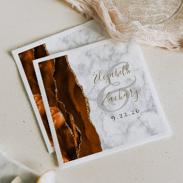 Verbrand Oranje Agate Marmer Goud Schrift Bruiloft Servet