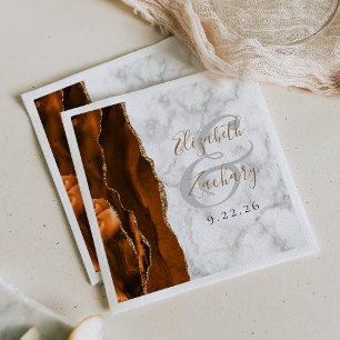 Verbrand Oranje Agate Marmer Goud Schrift Bruiloft Servet