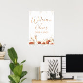 Verbrand Oranje Bloemige Boho Bruiloft Feest Welko Poster (Thuiskantoor)