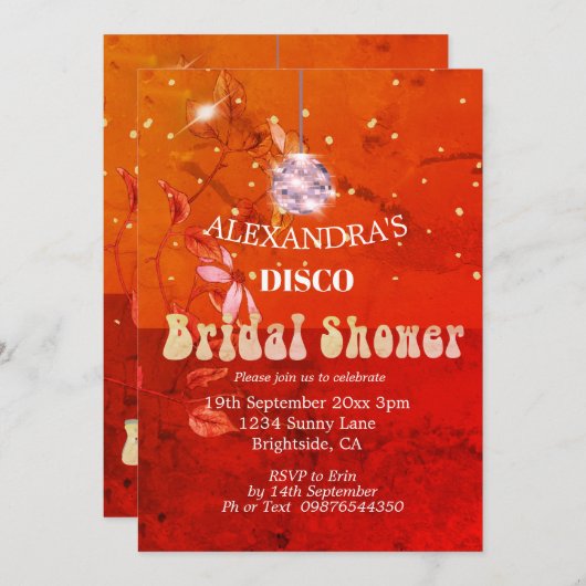 Verbrand Oranje Bloemige Disco Bal Bruiloftsfeest Kaart (Voorkant / Achterkant)