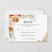 Verbrand Oranje Bloemige Pampas Boho Bruiloft RSVP Kaartje (Voorkant)