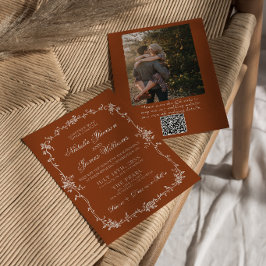Verbrand Oranje Bloemige Terracotta QR Code Bruilo Kaart