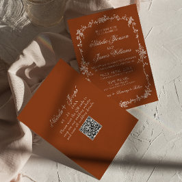 Verbrand Oranje Bloemige Terracotta QR Code Trouwe Kaart