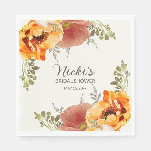 Verbrand Oranje Bloemrijke Herfst Bruiloft Servet (Voorkant)