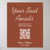 Verbrand Oranje Boho Trouwstoelindeling QR-code Poster (Voorkant)