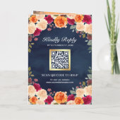 Verbrand Oranje Bourgondië Bloemig Navy QR Code Tr (Achterkant)
