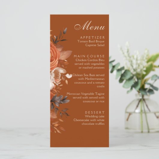 Verbrand Oranje bruiloft Menu (Staand voorkant)