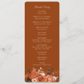 Verbrand Oranje bruiloft Programmakaart (Achterkant)