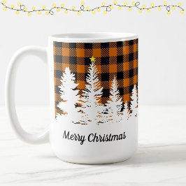 Verbrand Oranje Buffalo Plaid Bos Kerstmis  Koffiemok