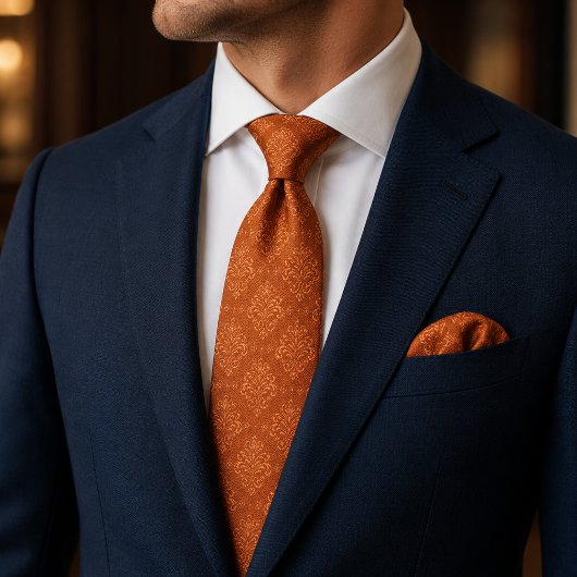Verbrand Oranje Damast Stropdas