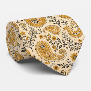 Verbrand Oranje en Beige Paisley Stropdas