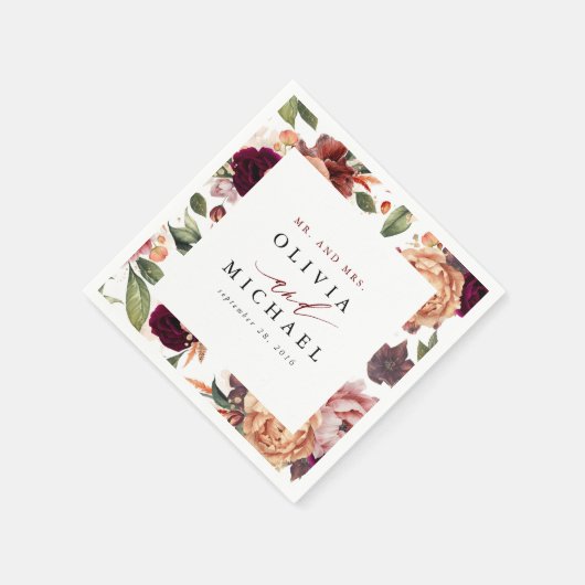 Verbrand Oranje en Burgundy Rood Rustieke Bloemen Servet (Hoek)