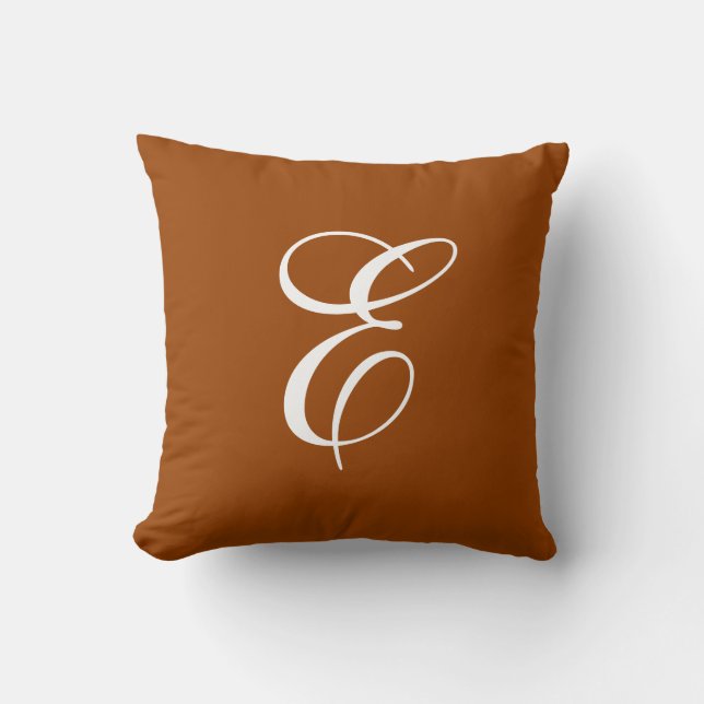 Verbrand oranje en witte monogram sierkussen (Voorkant)
