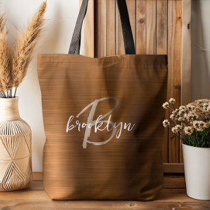 Verbrand Oranje Geborsteld Metaal Beige Wit Monogr Tote Bag